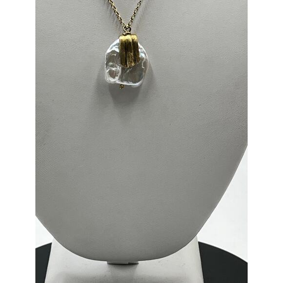 White Baroque Pearl 
Gold Vermeil 925 Silver Chain Artisan Statement Necklace - Picture 5 of 10